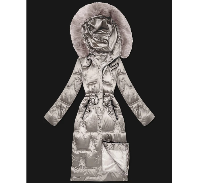 Světle béžová dámská zimní bunda se stahováním v pase S'West (B8522-46)