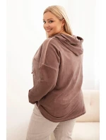 Dámská mikina Plus Size s kapucí a potiskem hnědá