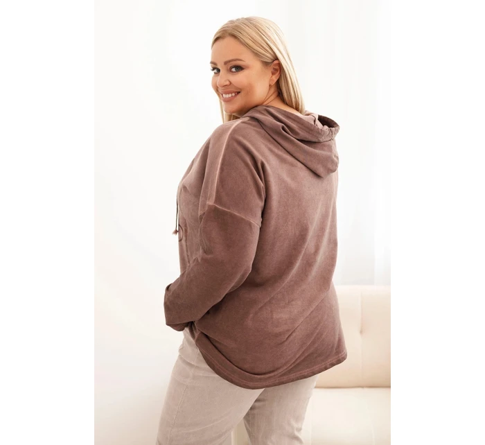 Dámská mikina Plus Size s kapucí a potiskem hnědá
