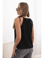 Dámská bavlněná tílko s uvázáním u krku černá