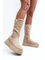 Dámské kožené kozačky se vlnou Zazoo 70121 béžové