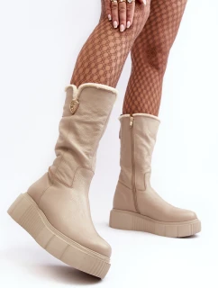 Dámské kožené kozačky se vlnou Zazoo 70121 béžové