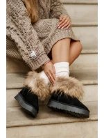 Kožené Sněhové Boty Na Platformě S Kožíškem Černé model 21677876 - Boto