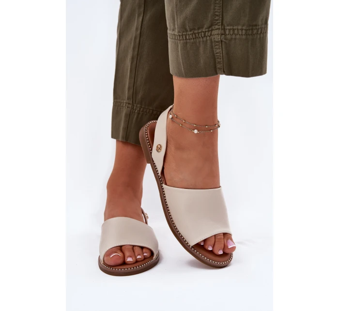 Dámské sandály na plochém podpatku eko kůže béžové model 21697882 - EVENTO