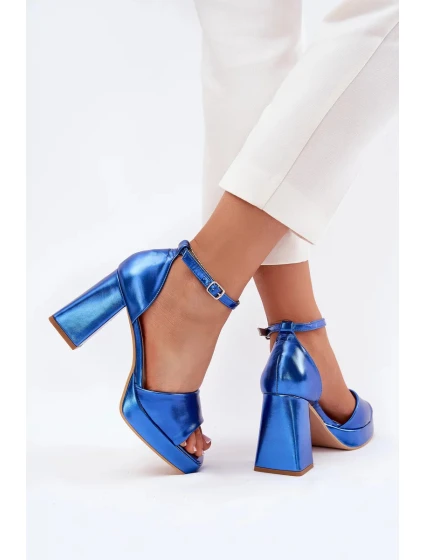 Dámské lakované sandály na sloupku - modré Marila Dámské lakované sandály na sloupku - modré Marila