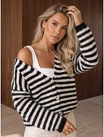 Dámský oversize kardigan s černobílými pruhy FashionStreet MY2640 Dámský oversize kardigan s černobílými pruhy FashionStreet MY2640