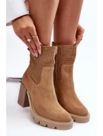 Dámské kůží síťované boty na podpatku Camel Lewski 3386 Dámské kůží síťované boty na podpatku Camel Lewski 3386