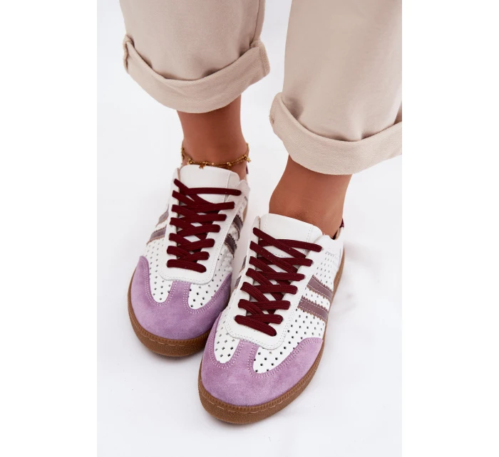 Kožené síťované dámské tenisky Zazoo N1318 bílo-fialové