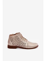 Kožené síťované kotníkové boty na nízkém podpatku Zazoo 4078 Zlaté