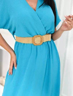 Dlouhé šaty s ozdobným páskem tyrkys