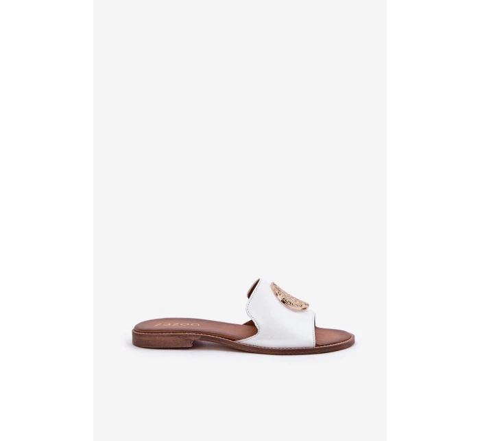 Kožené Pantofle S Dekorací Na Plochém Podpatku Bílé Zazoo model 21682298 - Boto Kožené Pantofle S Dekorací Na Plochém Podpatku Bílé Zazoo model 21682298 - Boto