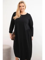 Dámská model 21917149 Plus Size z bavlny s dlouhým rukávem a nařasením v pase černá - K-Fashion