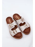 Kožené Ploché Pantofle S Přezkami Zazoo 3020 Zlaté Ošoupané