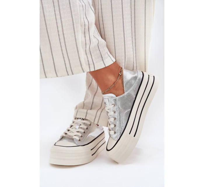 Dámské Kožené Tenisky Na Platformě GOE RR2N4108 Stříbrné