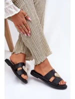 Dámské Pantofle Na Plochém Podpatku Se Zlatou Dekorací Černé Karinma