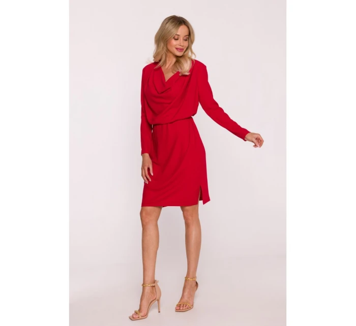 model 21470790 Šaty s výstřihem červené - STYLOVE