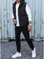 Pánská prošívaná vesta s kapucí černá FashionStreet TX4782 Pánská prošívaná vesta s kapucí černá FashionStreet TX4782