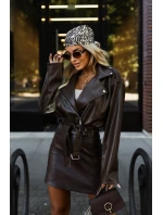 Bunda z měkké ekokůže s páskem a asymetrickým zipem hnědá model 21322454 - numoco basic