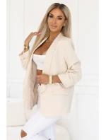 model 21745283 Dámské klasické sako s nabíranými rukávy béžové - numoco basic
