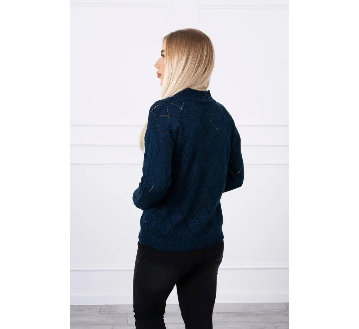 Svetr s polovičním rolákem a kosočtvercovým vzorem tmavě modrý Svetr s polovičním rolákem a kosočtvercovým vzorem tmavě modrý