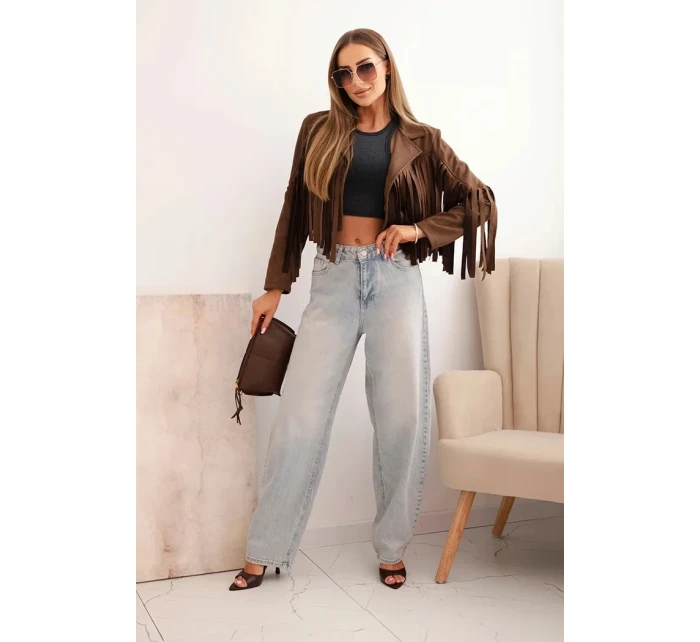 Dámská semišová bunda s třásněmi hnědá Dámská semišová bunda s třásněmi hnědá