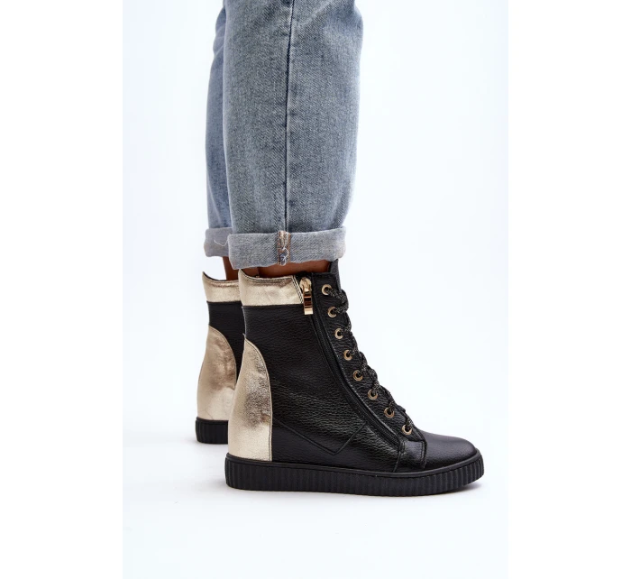 Zazoo 3081 Kožené Dámské Tenisky Na Kotníku Černé