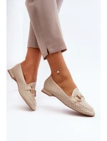 Dámské mokasíny na ploché podrážce s ozdobou béžové model 21650953 - Boto Dámské mokasíny na ploché podrážce s ozdobou béžové model 21650953 - Boto