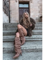 Vlněné Kozačky na Podpatku z Eko  Tmavě Béžové model 21757785 - Boto