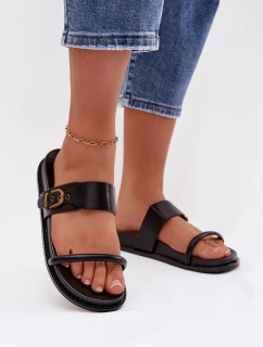 Dámské pantofle se zlatým sponou Černé model 21954737 - Boto