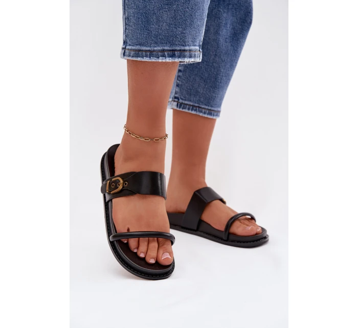 Dámské pantofle se zlatým sponou Černé model 21954737 - Boto