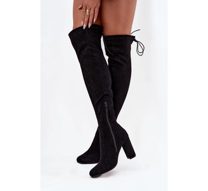 Dámské semišové kozačky na vysokém podpatku Černá Xamarin