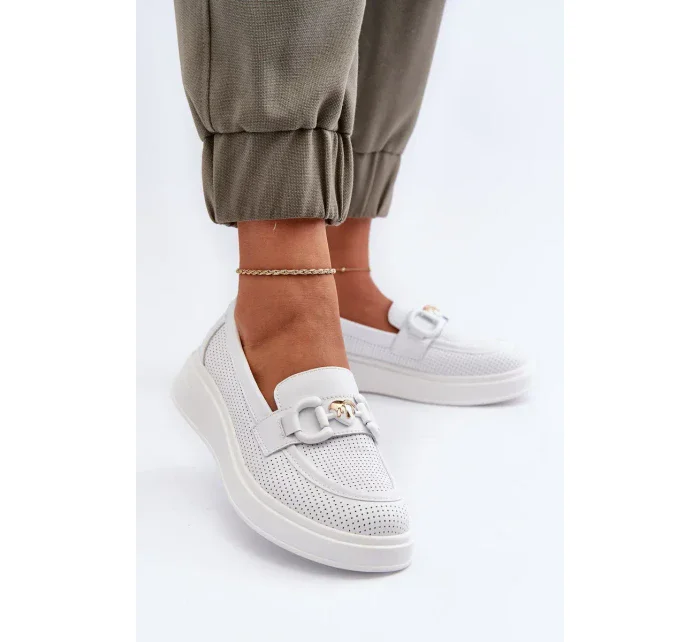Dámské kožené mokasíny na platformě, bílé S.Barski Dámské kožené mokasíny na platformě, bílé S.Barski