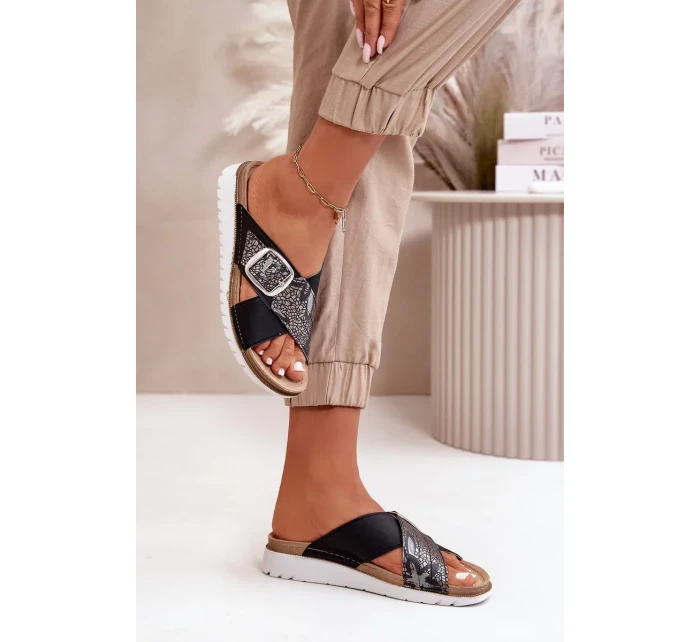 Pohodlné Dámské Pantofle S Přezkou Inblu Černé Pohodlné Dámské Pantofle S Přezkou Inblu Černé