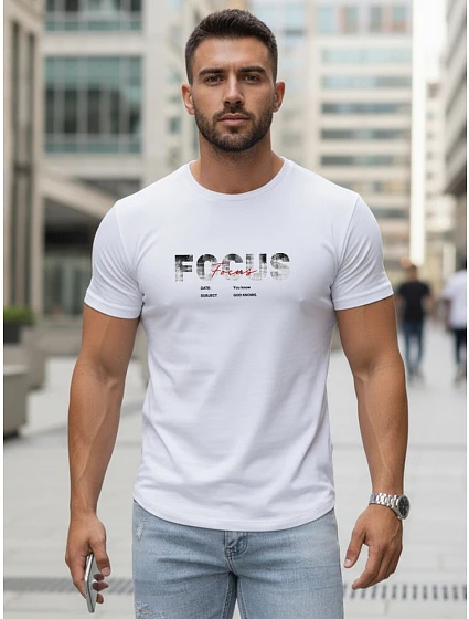 Pánské tričko s velkým nápisem, bavlněné, bílé, FashionStreet NX5137R Pánské tričko s velkým nápisem, bavlněné, bílé, FashionStreet NX5137R
