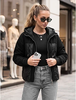 Dámská prošívaná přechodová bunda s kapucí, černá, FashionStreet TY6093