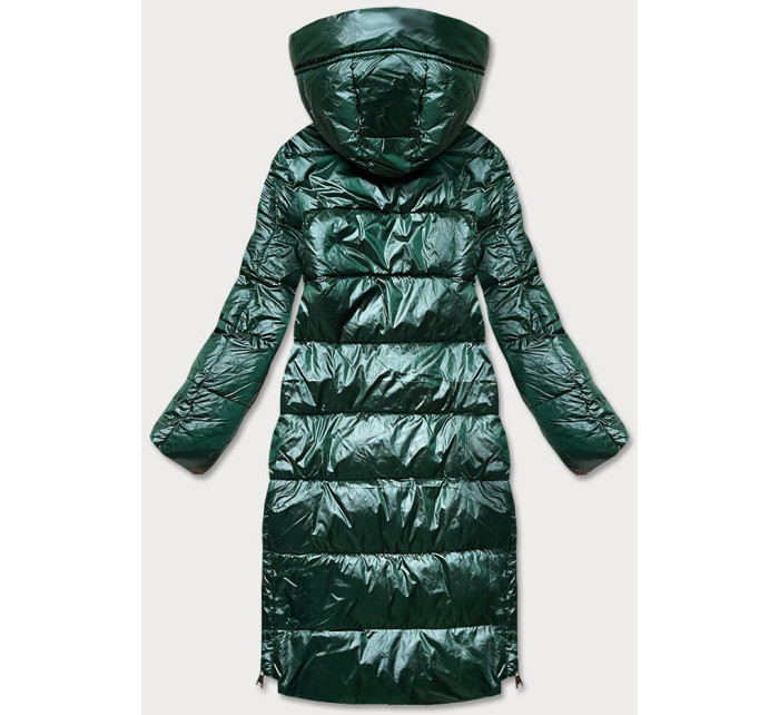 Dlouhá zelená dámská zimní bunda s kontrastní podšívkou (j9-063)