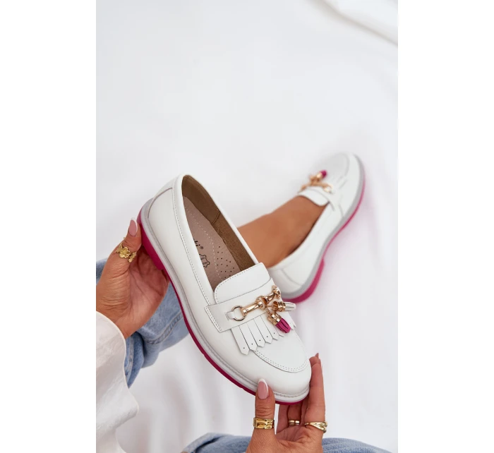 Kožené Elegantní Mokasíny Na Plochém Podpatku model 21686133 Bílé - S.Barski