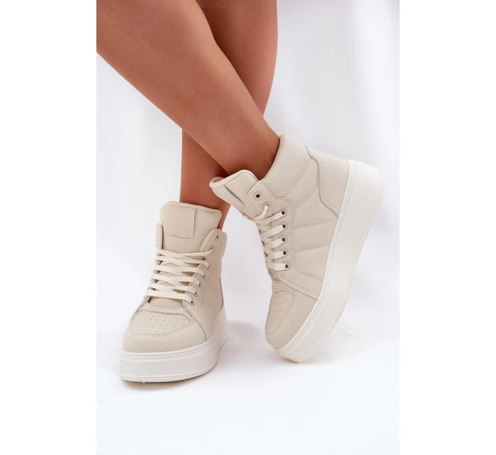 Vysoké dámské sneakers na platformě béžové model 21693386 - EVENTO