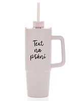 TEXT NA PŘÁNÍ - růžový cestovní termohrnek s průhledným víčkem 900 ml