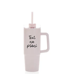 TEXT NA PŘÁNÍ - růžový cestovní termohrnek s průhledným víčkem 900 ml