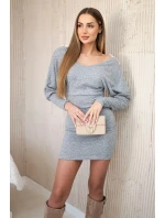 Dámské šaty s 3/4 rukávy a krajkou na zádech šedý