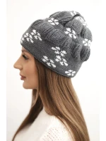 Dámská zimní čepice pletená se vzorem sněhových vloček K463 grafitová