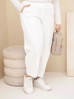 Dámské bavlněné kalhoty Plus Size volného střihu s vysokým pasem ecru