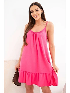 Dámské viskózové šaty na ramínka s volánkem a vázáním růžové