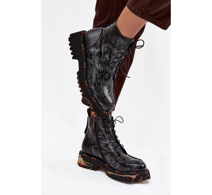 Kožené Lakované Dámské Kotníkové Boty Artiker 57C0065 Šedé