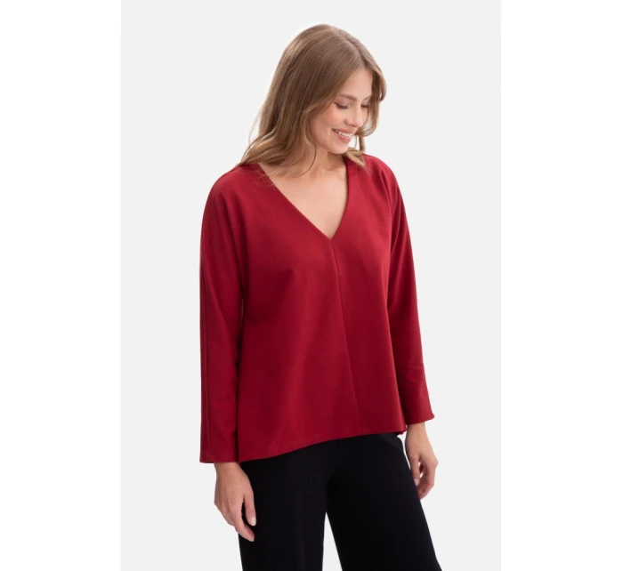 B304 Pletený svetr s výstřihem do V - bordó