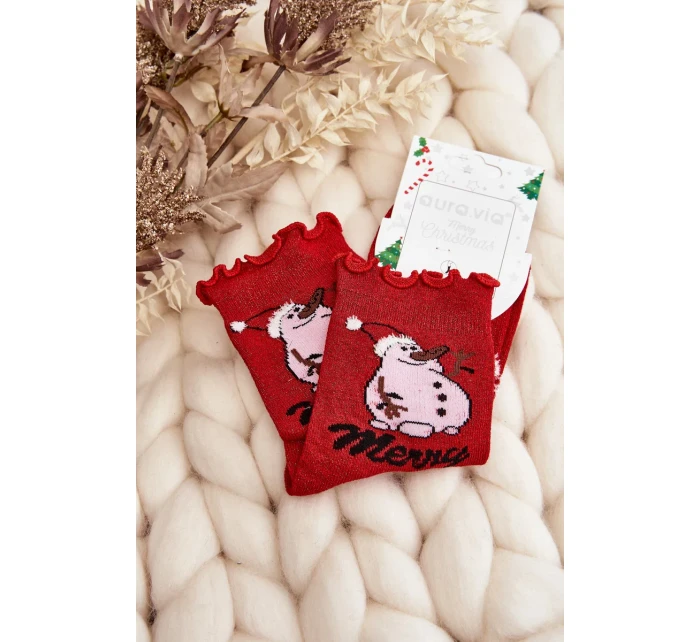 Dámské lesklé vánoční ponožky se sněhulákem červeným Dámské lesklé vánoční ponožky se sněhulákem červeným