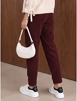 Dámské manšestrové kalhoty s páskem, vínové, FashionStreet UY3147 Dámské manšestrové kalhoty s páskem, vínové, FashionStreet UY3147