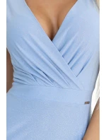 411-13 CRYSTAL třpytivé dlouhé šaty s výstřihem - MODRÉ s třpytkami