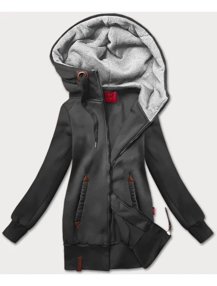 Hladká dámská mikina v grafitové barvě s kapucí model 20656535 - LHD